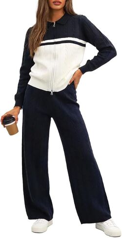 LEO'S VASE 2026 Soft Comfy Tracksuit Sets for Women 2 Piece, Casual Long Sleeve Zip Up Top and Wide Leg Sweatpants Outfits in Saudi Arabia