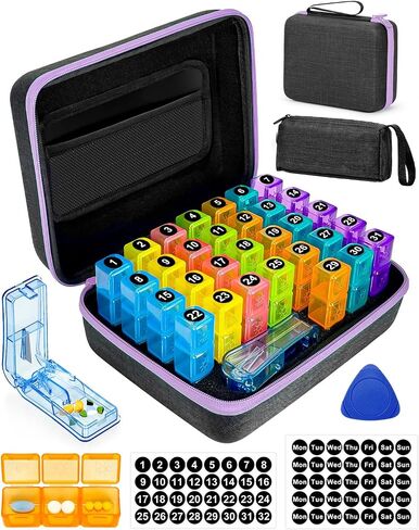 Monthly Pill Organizer 2/3 Times a Day, with Portable Hard Shell, Pill Cutter, 31-Day Box, Plastic Opening Pick, Monthly & Weekly Stickers, Medication Management (Green, 2 Times a Day) in Saudi Arabia