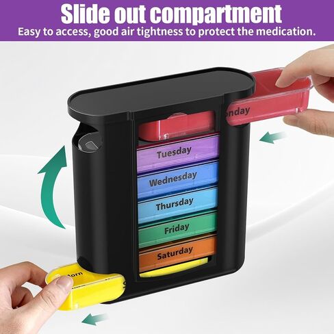 Weekly Pill Organizer,7 Day Pill Organizer 4 Times a Day Medication Reminder, Medicine Organizer with 7 Individual Stacking Cases for Medication, Vitamins, Fish Oils,Supplements (Model 4.0) in Kuwait