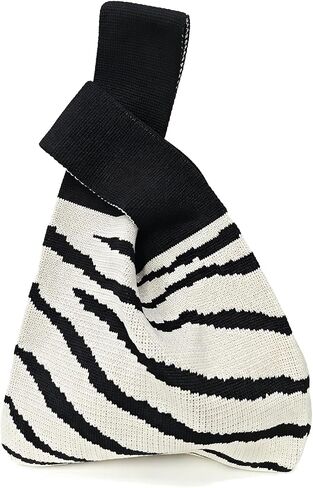 Bi&Yamigeo Mini Knit Knot Bag,Small Zebra Wristlet Crochet Tote Purse,White and Black Striped Wrist Handbag for Women in Saudi Arabia
