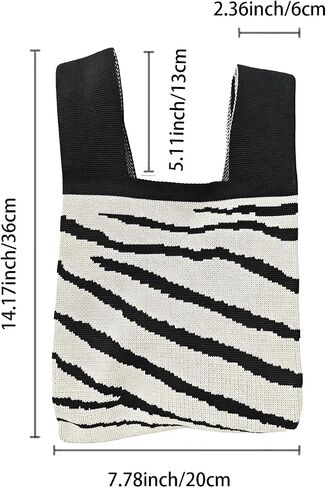 Bi&Yamigeo Mini Knit Knot Bag,Small Zebra Wristlet Crochet Tote Purse,White and Black Striped Wrist Handbag for Women in Saudi Arabia