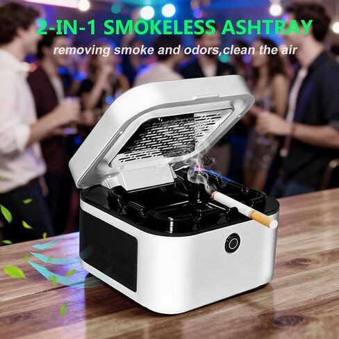 Multifunctional Smokeless Ashtray with HEPA Filter,Rechargeable Air Purifier for Cigarette Smoke,Portable Ashtray for Indoor & Outdoor Use (White) in Saudi Arabia