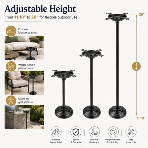 Outdoor Standing Tray for Patio, Windproof Detachable Metal Bowl with Floor Stand, Adjustable Height Patio Dish for Deck, Porch, Backyard, Grill Area and Poolside Small Items in Saudi Arabia