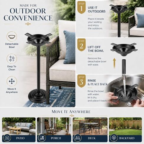 Outdoor Standing Tray for Patio, Windproof Detachable Metal Bowl with Floor Stand, Adjustable Height Patio Dish for Deck, Porch, Backyard, Grill Area and Poolside Small Items in Saudi Arabia