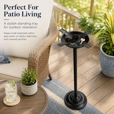 Outdoor Standing Tray for Patio, Windproof Detachable Metal Bowl with Floor Stand, Adjustable Height Patio Dish for Deck, Porch, Backyard, Grill Area and Poolside Small Items in Saudi Arabia