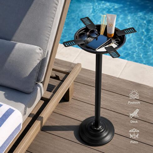 Outdoor Standing Tray for Patio, Windproof Detachable Metal Bowl with Floor Stand, Adjustable Height Patio Dish for Deck, Porch, Backyard, Grill Area and Poolside Small Items in Saudi Arabia