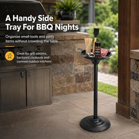 Outdoor Standing Tray for Patio, Windproof Detachable Metal Bowl with Floor Stand, Adjustable Height Patio Dish for Deck, Porch, Backyard, Grill Area and Poolside Small Items in Saudi Arabia