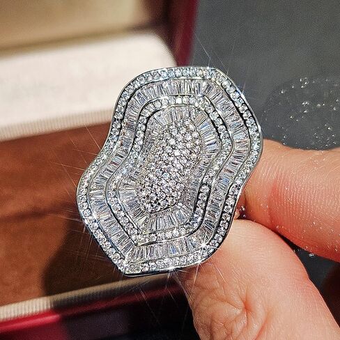 Irregular-Shaped Micro-Pave CZ Statement Ring Luxury Party Jewelry for Women in Kuwait
