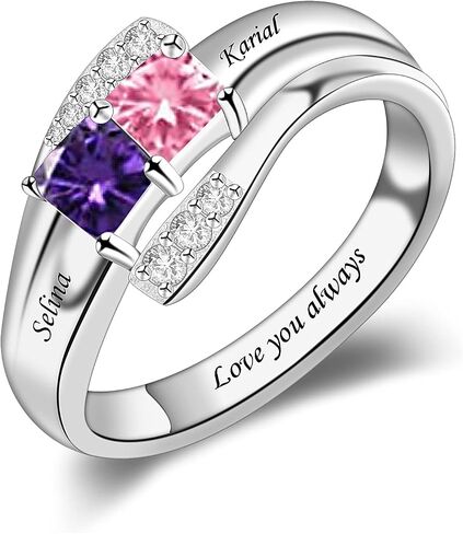 BAUMA AUTO Personalized Mothers Rings with 1-9 Simulated Birthstones Custom Anniversary Rings for Women Family Name Rings for Mom in Saudi Arabia