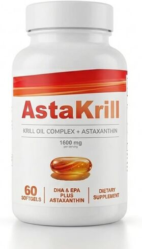 4 in 1 AstaKrill Pure Krill Oil Complex + Astaxanthin 1600mg Supplement for Heart & Joint Health, Omega-3, DHA & EPA, Supports Cognitive Function, Attention & Antioxidant Protection, 60 Softgels in Kuwait