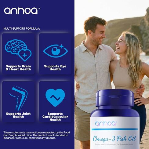 Anhoa 97% Omega 3 Fish Oil - 90% EPA 1080mg per Serving - Heart & Cardiovascular Health Support Supplement - IFOS 5-Star Certified, 60 Softgels in Kuwait