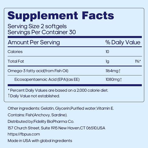 Anhoa 97% Omega 3 Fish Oil - 90% EPA 1080mg per Serving - Heart & Cardiovascular Health Support Supplement - IFOS 5-Star Certified, 60 Softgels in Kuwait