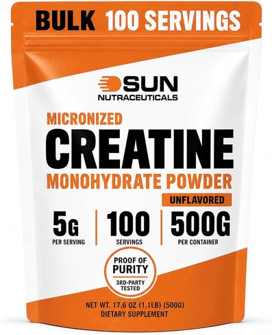 Micronized Creatine Monohydrate Powder 1kg (2.2lbs, 200 Servings) - Bulk Creatine Powder Supplements, 5g per serv, Unflavored, Third Party Tested, Supports Muscle Strength for Men & Women in Kuwait