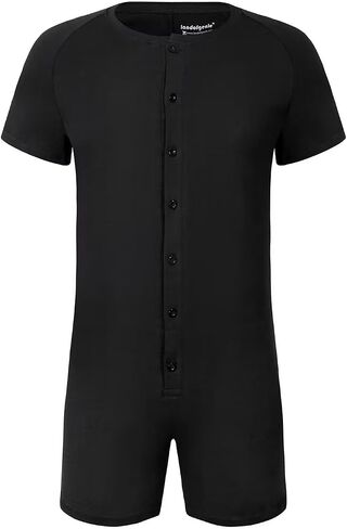 Landofgenie Mens Onesie Bodysuit Short Sleeve Henley Jumpsuit Pajamas One Piece Rompers Black XS in Kuwait