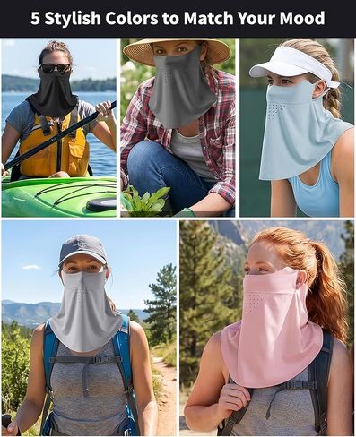 5-Pack UV Sun Protection Face Mask with Neck Coverage, UPF 50+ Cooling Neck Gaiter Scarf, Breathable Face Cover for Summer Outdoors (Multicolor) in Saudi Arabia