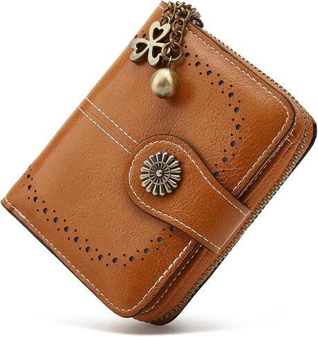 Small Wallet for Women Leather Bifold Compact RFID Blocking with Zipper Coin Pocket in Saudi Arabia