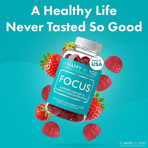 Focus Gummies – NAD+ Brain Supplement with Phosphatidylserine, Alpha GPC Choline & Green Tea Extract – Memory & Focus Support – Strawberry – 60 Count – Made in USA in Saudi Arabia