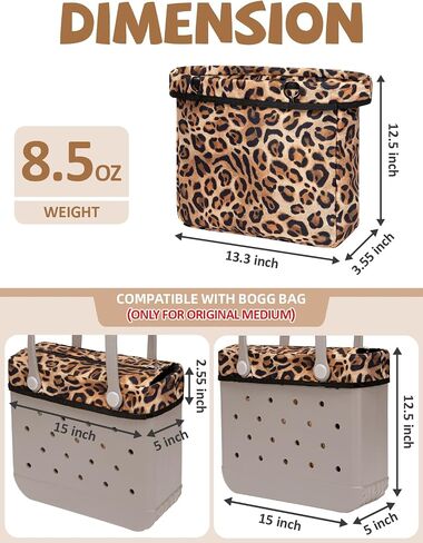 Nyton Organizer Insert Only Compatible with Bogg Bag Original Medium, Beach Bag Organizer with Zipper Lid (Leopard, Medium) in Saudi Arabia
