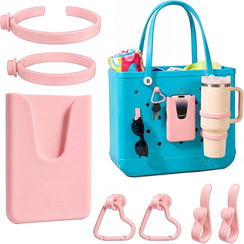 LETGO 2 Pack Cup Holder for Bogg Bag, Fits 16-40oz Stanley, Silicone Phone Holder & Hooks Set Accessories Compatible with All Bogg Bags for Simple Modern Beach Tote Bag (White) in Saudi Arabia
