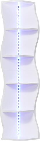 VECELO 6-Tier Compact Wave Corner Bookcase with LED Lights, Small Narrow Freestanding Bookshelf for Small Spaces, Living Room, Bedroom, Home Office (White) in Kuwait