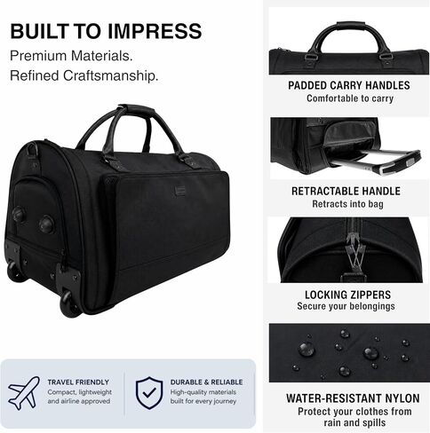 Rolling Garment Bag with Wheels, Carry On Garment Duffle Bag for Travel, Convertible Wheeled Suit Bag for Men, Wrinkle-Free Business Travel Luggage with Shoe Pocket & Retractable Handle in Saudi Arabia