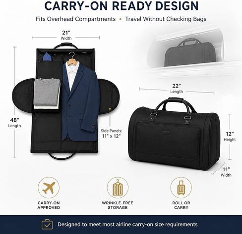 Rolling Garment Bag with Wheels, Carry On Garment Duffle Bag for Travel, Convertible Wheeled Suit Bag for Men, Wrinkle-Free Business Travel Luggage with Shoe Pocket & Retractable Handle in Saudi Arabia