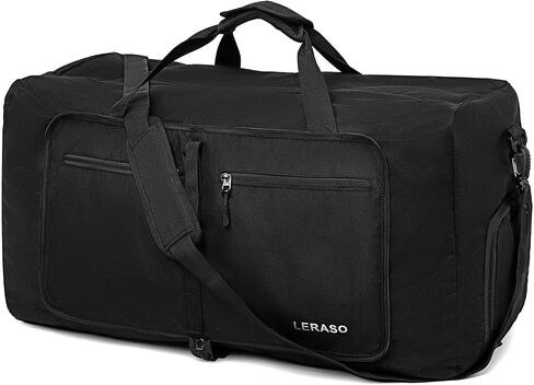 65L Foldable Duffle Bag with Shoe Compartment - Large Travel Duffel Bag for Men & Women, Packable Weekend Bag with Trolley Sleeve, Water-Resistant & Lightweight Gym Bag for Travel, Sports (Black) in Saudi Arabia