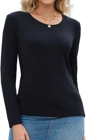 Women's Cotton Thermal Undershirts Crew Neck Long Sleeve Basic Layering Tops in Saudi Arabia