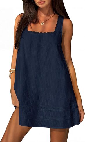 FOMELY Womens Square Neck Dress Sleeveless Cotton Sundresses Casual Summer Tank Mini Dress for Women 2026 in Saudi Arabia