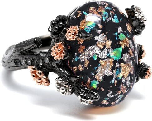 Ginger Lyne Collection Henrietta Simulated Fire Opal Ring for Women - Elven Gothic Black Plated for Engagement Promise or Statement -Tree Branch Flower Design Setting in Kuwait