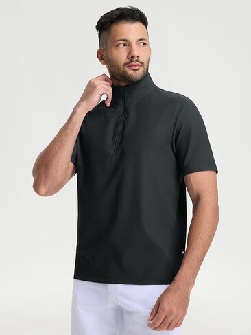 M MAELREG Golf Shirt for Men Zipper Waffle Texture Moisture Wicking Dry Fit Collared Lightweight Mens Polo Shirt Short Sleeve in Kuwait