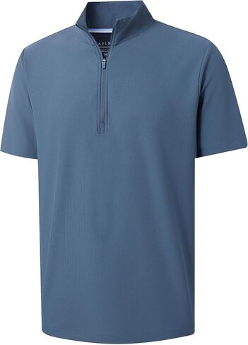 M MAELREG Golf Shirt for Men Zipper Waffle Texture Moisture Wicking Dry Fit Collared Lightweight Mens Polo Shirt Short Sleeve in Kuwait