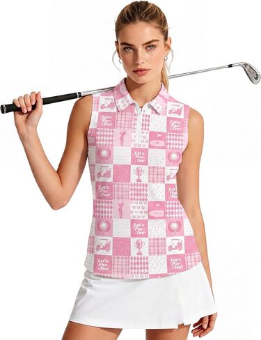 Golf Shirts for Women Sleeveless Golf Clothes Ladies Collared Zipper Up Workout Tank Tops Womens Sport Outfits in Saudi Arabia