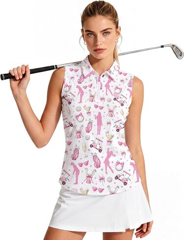 Golf Shirts for Women Sleeveless Golf Clothes Ladies Collared Zipper Up Workout Tank Tops Womens Sport Outfits in Kuwait