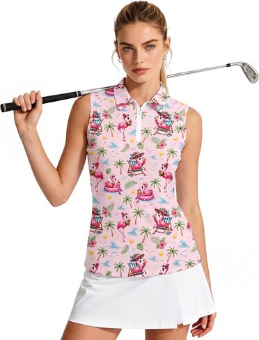 Golf Shirts for Women Sleeveless Golf Clothes Ladies Collared Zipper Up Workout Tank Tops Womens Sport Outfits in Kuwait