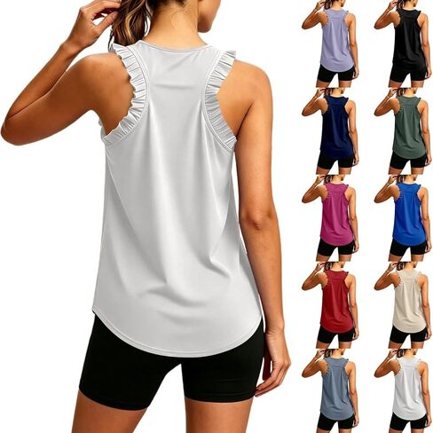 Ruffle Tank Top Workout Tops for Women Racerback Tanks athletic Sleeveless Shirts Loose Fit Gym Casual Tee in Kuwait
