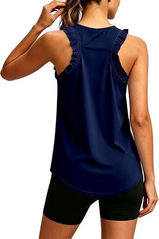 Ruffle Tank Top Workout Tops for Women Racerback Tanks athletic Sleeveless Shirts Loose Fit Gym Casual Tee in Kuwait