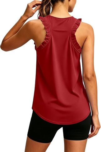 Ruffle Tank Top Workout Tops for Women Racerback Tanks athletic Sleeveless Shirts Loose Fit Gym Casual Tee in Kuwait