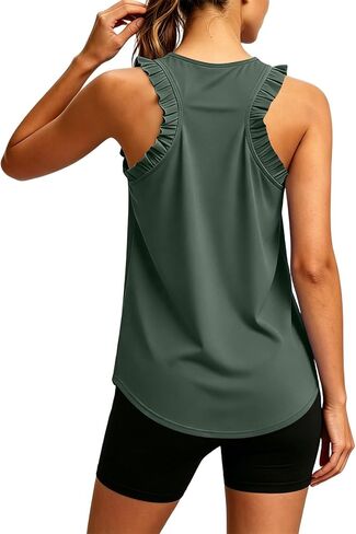 Ruffle Tank Top Workout Tops for Women Racerback Tanks athletic Sleeveless Shirts Loose Fit Gym Casual Tee in Kuwait