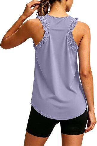 Ruffle Tank Top Workout Tops for Women Racerback Tanks athletic Sleeveless Shirts Loose Fit Gym Casual Tee in Kuwait