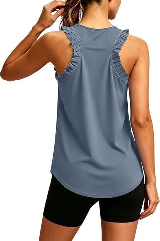 Ruffle Tank Top Workout Tops for Women Racerback Tanks athletic Sleeveless Shirts Loose Fit Gym Casual Tee in Kuwait