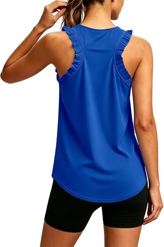 Ruffle Tank Top Workout Tops for Women Racerback Tanks athletic Sleeveless Shirts Loose Fit Gym Casual Tee in Kuwait