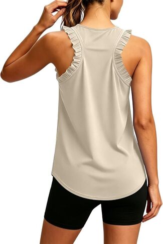 Ruffle Tank Top Workout Tops for Women Racerback Tanks athletic Sleeveless Shirts Loose Fit Gym Casual Tee in Kuwait