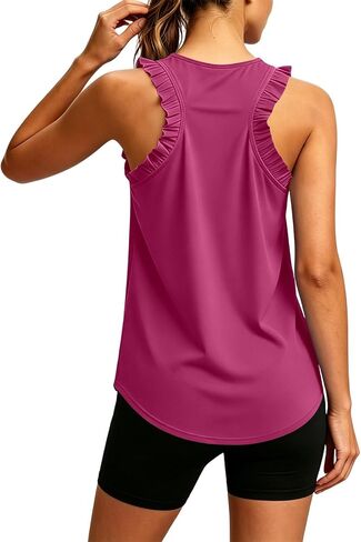 Ruffle Tank Top Workout Tops for Women Racerback Tanks athletic Sleeveless Shirts Loose Fit Gym Casual Tee in Kuwait