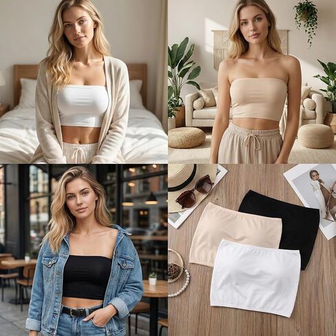 3 Pcs Women's Cleavage Cover Up & Modesty Panel, Bandeau Camisole Insert for Low Neckline V-Neck, Anti Peep Invisible Tube Top Bra Liner, Soft Stretchy Chest Wrap for Work Party Daily Wear in Saudi Arabia
