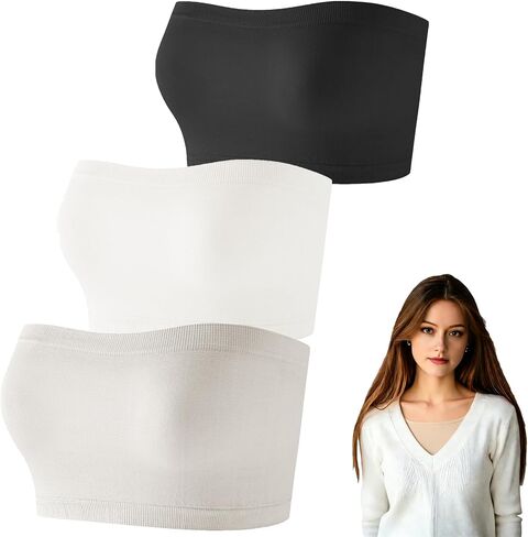 3 Pcs Cleavage Cover up for Low Neckline，Seamless Bandeau Soft Stretchy Non-Padded Bandeau in Saudi Arabia