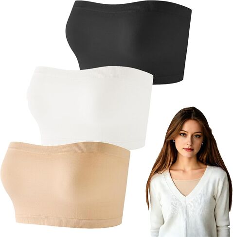 3 Pcs Cleavage Cover up for Low Neckline，Seamless Bandeau Soft Stretchy Non-Padded Bandeau in Saudi Arabia