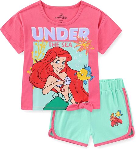 Disney Little Mermaid Ariel Girls Short Sleeve T-Shirt and Shorts Set for Toddler and Big Kids in Kuwait
