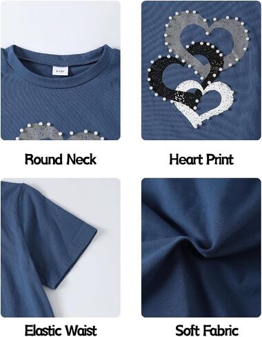 9-16Y Tween Girl Clothes 2 Piece Short Sleeve Heart Print Top and Shorts Teen Girl Summer Outfits Short Set in Saudi Arabia
