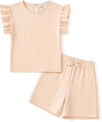 Cakaner Teen Girls 2 Piece Outfit Set Ruffle Sleeve Top and Shorts Summer Casual Matching Clothes Sets Size 7-14 in Kuwait